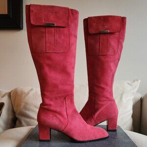 YSL Hot Pink Knee-High Suede Boots – US 7.5